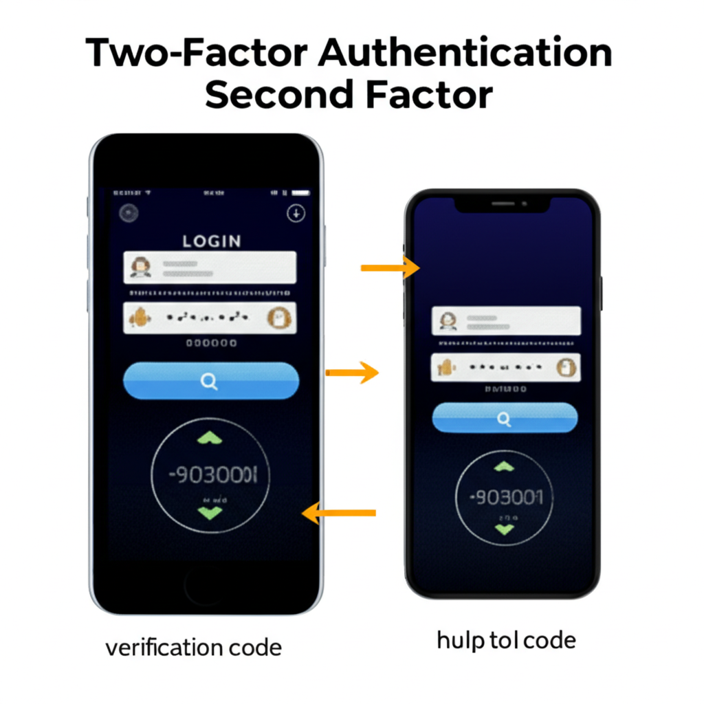 雙重驗證流程插畫,展示掃描 QR Code 與動態密碼生成的步驟