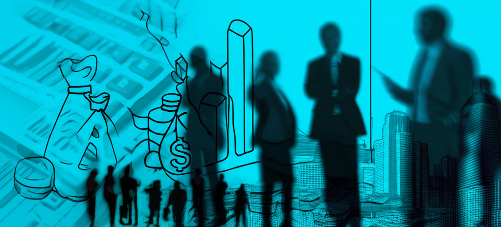 財務圖示，展現金錢袋、圖表與計算機，背景人物模糊，強調融資成本背後超越利息的複雜性