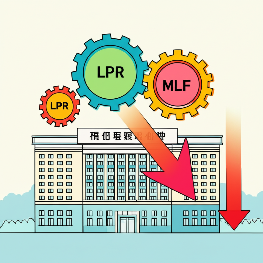 中國人民銀行與主要貨幣政策工具示意圖,LPR、MLF等機制以槓桿與齒輪呈現