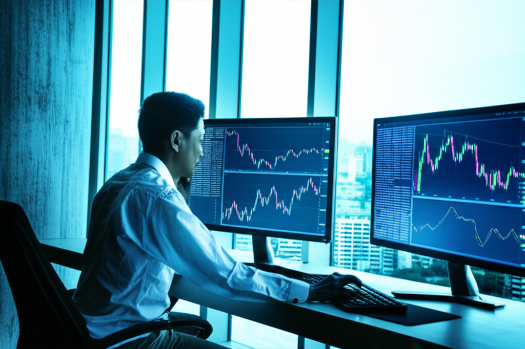 一位交易者在現代辦公環境中分析外匯走勢圖