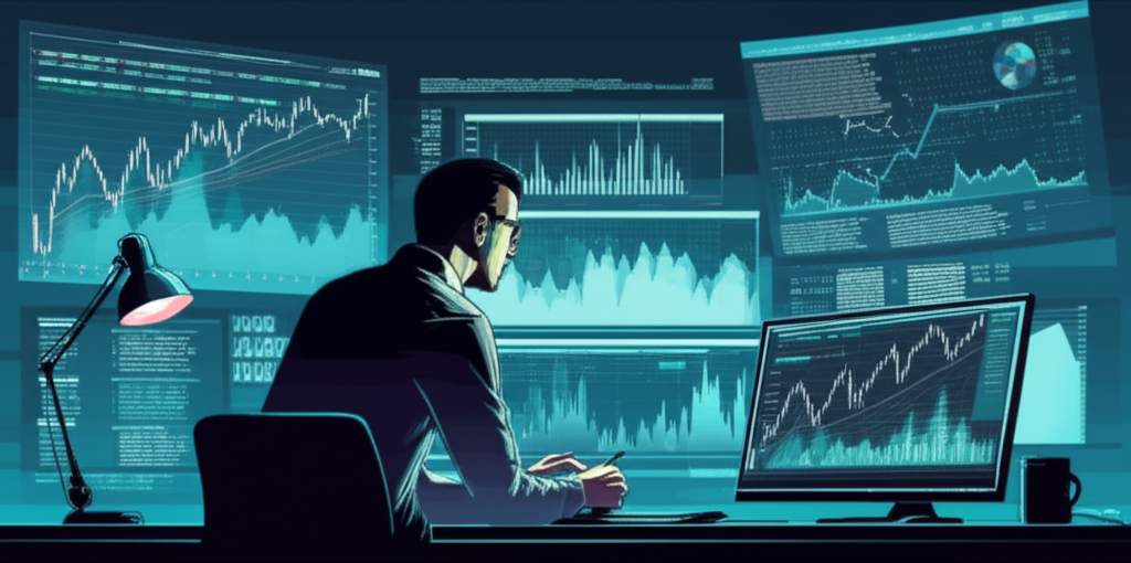 交易員分析市場數據示意圖