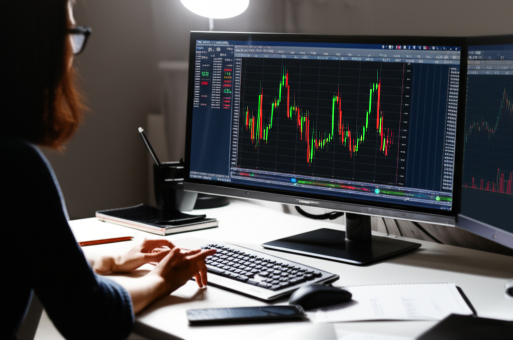 一個人在書桌前專注學習外匯交易的場景