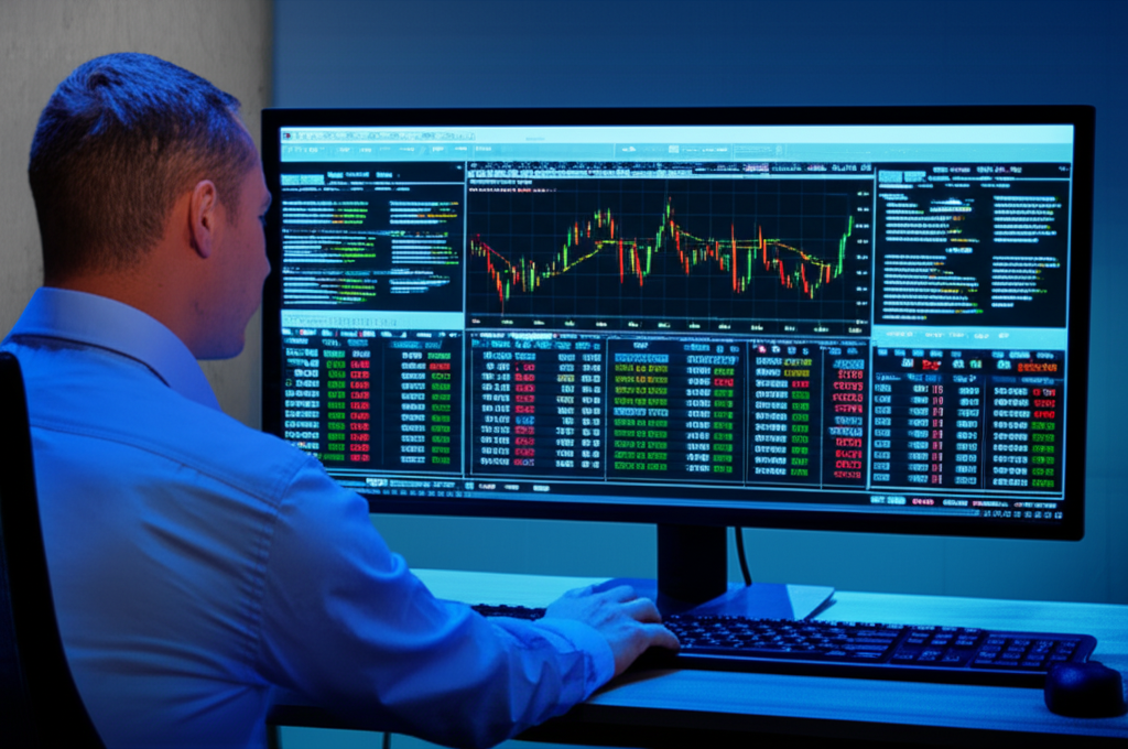 交易員正在分析一個具備高安全性機制的外匯平台介面