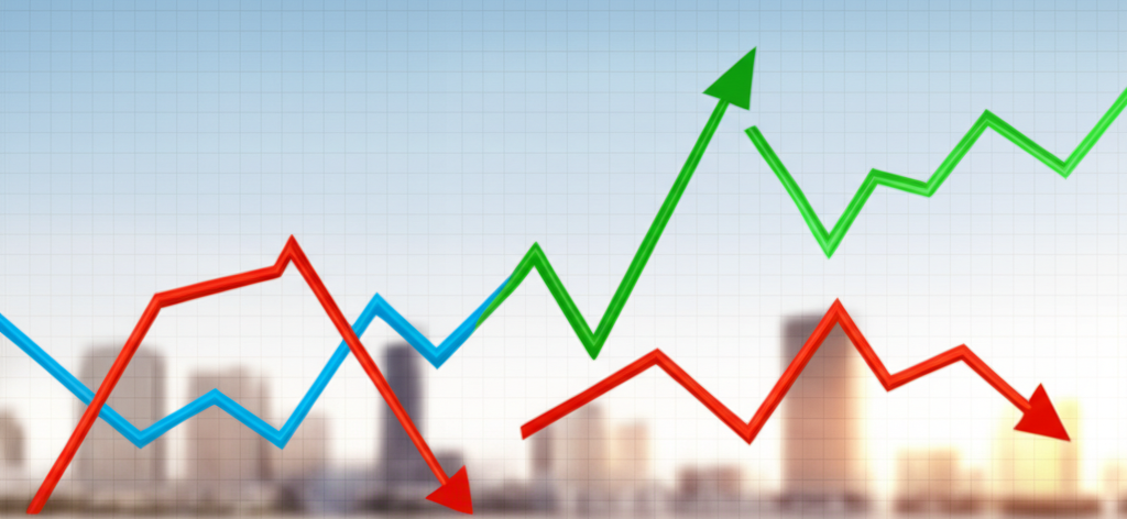 聯準會與加拿大央行建築的分割圖，箭頭顯示利率決策影響美元和加幣的平衡，象徵貨幣政策的相互作用。