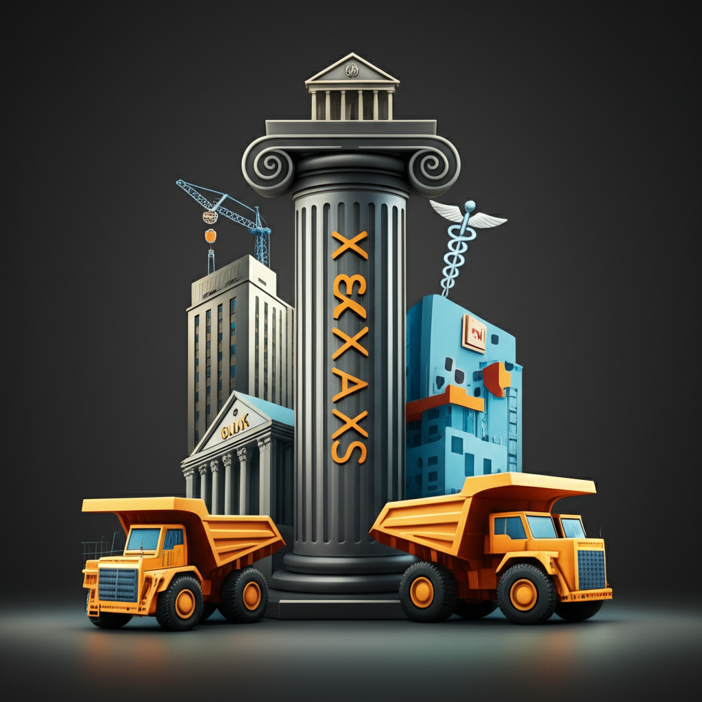 S&P/ASX 200指數核心圖示,周圍環繞金融、礦業與醫療巨擘