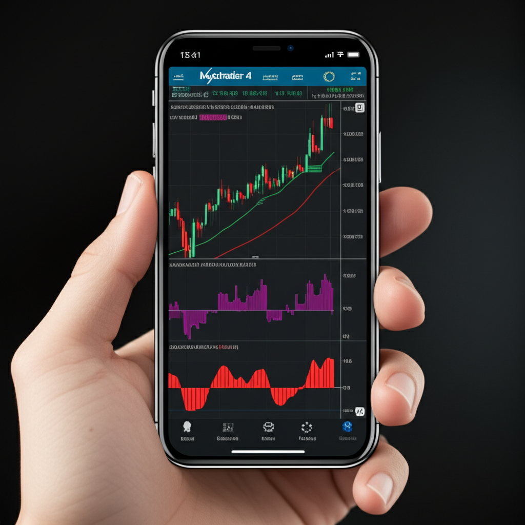一位交易者正在行動裝置上使用 MetaTrader 4 進行交易