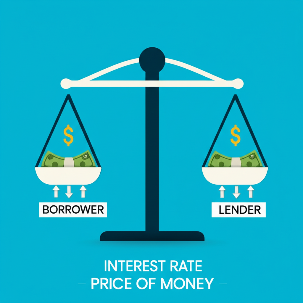 利率作為金錢價格,借貸雙方平衡的插畫