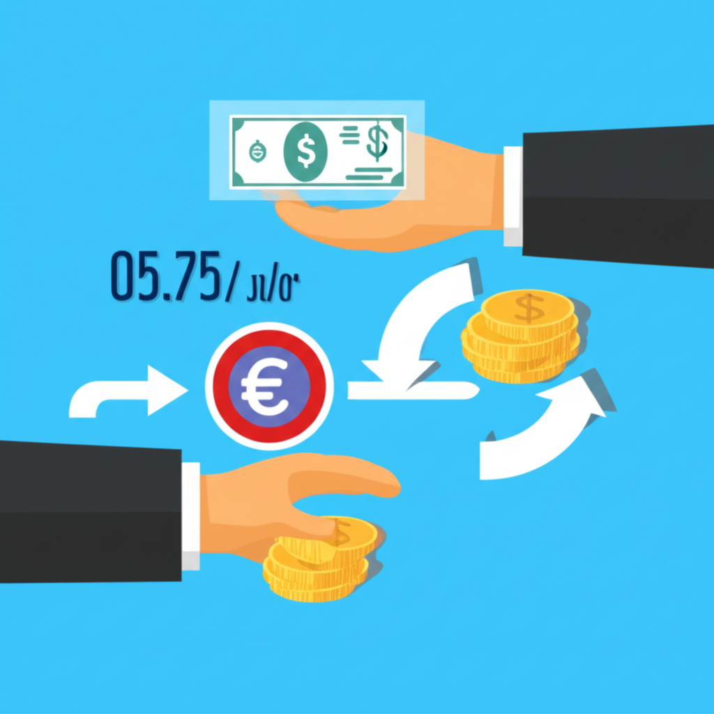 貨幣兌換流程插圖,展示不同國家紙幣交換的過程