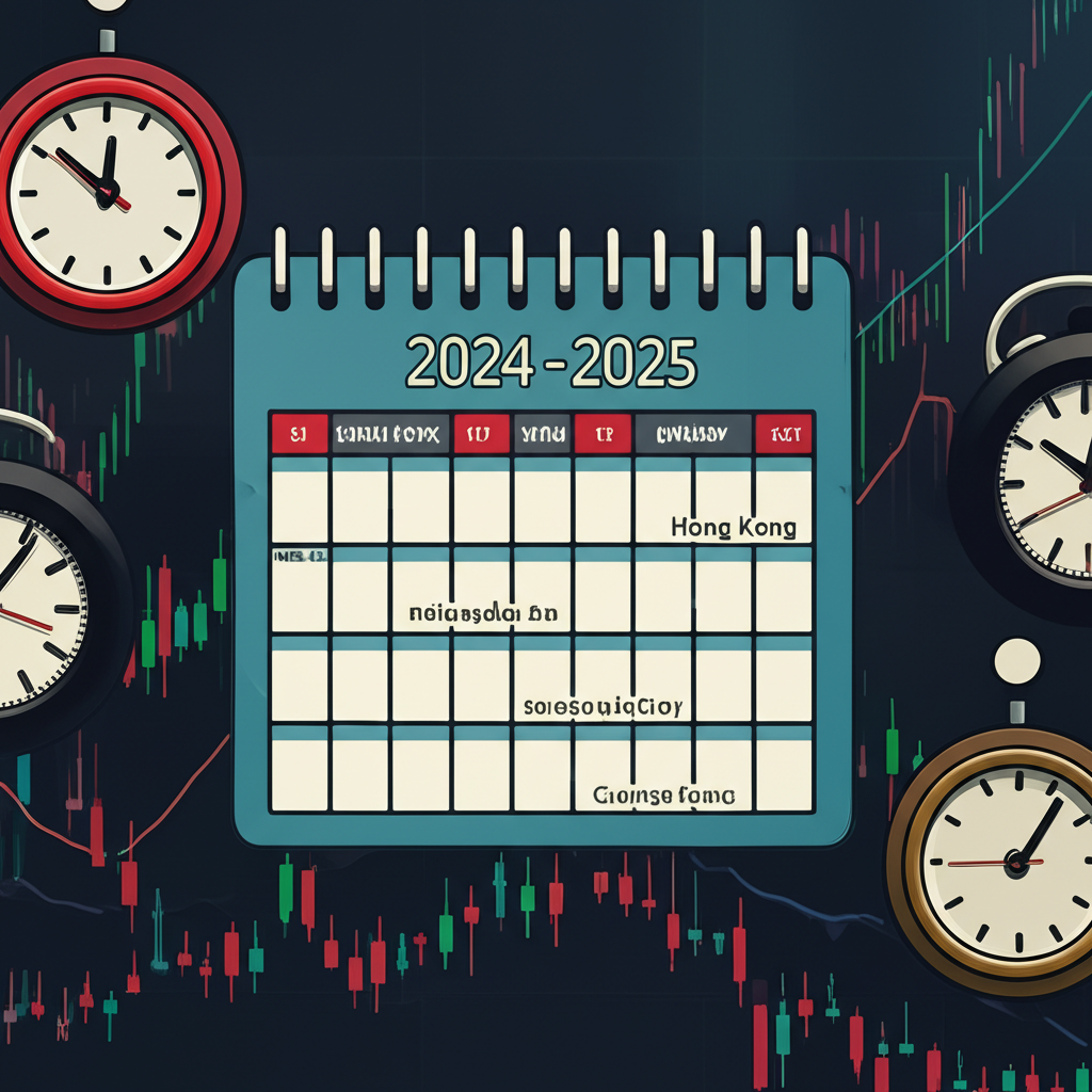 2024至2025年FOMC會議日曆,標示利率決議與紀要發布時間,背景包含跨時區時鐘與金融市場波動圖表