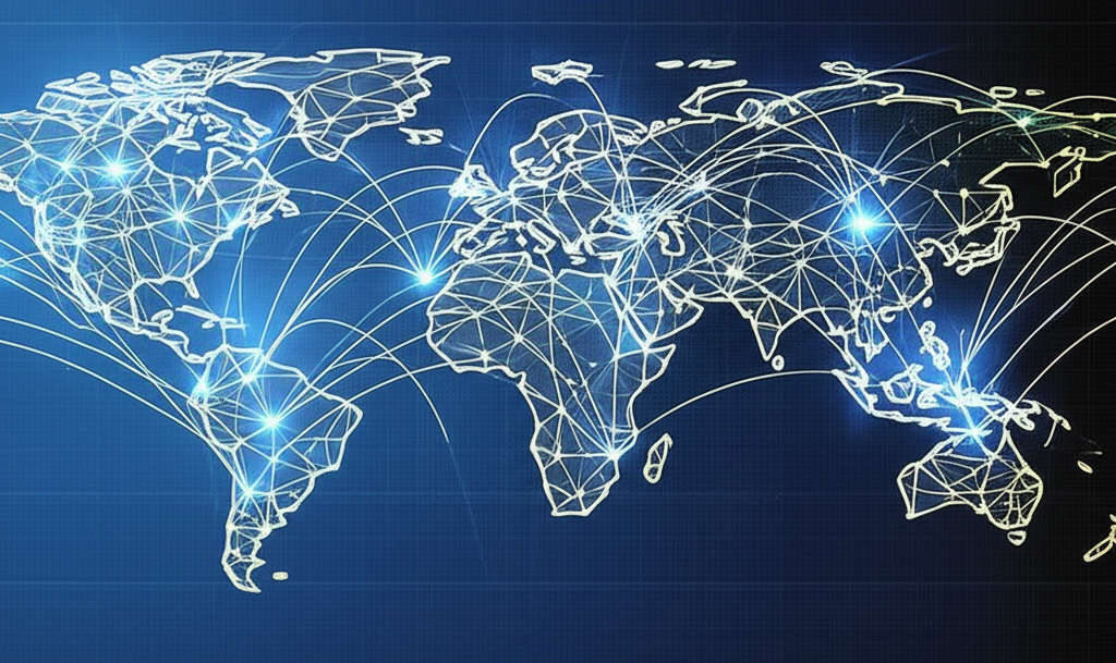 全球原油期貨市場示意圖,展現高交易量的數位流動線,說明其對全球經濟、能源成本與消費者物價的深遠影響,突顯其作為關鍵市場指標的角色