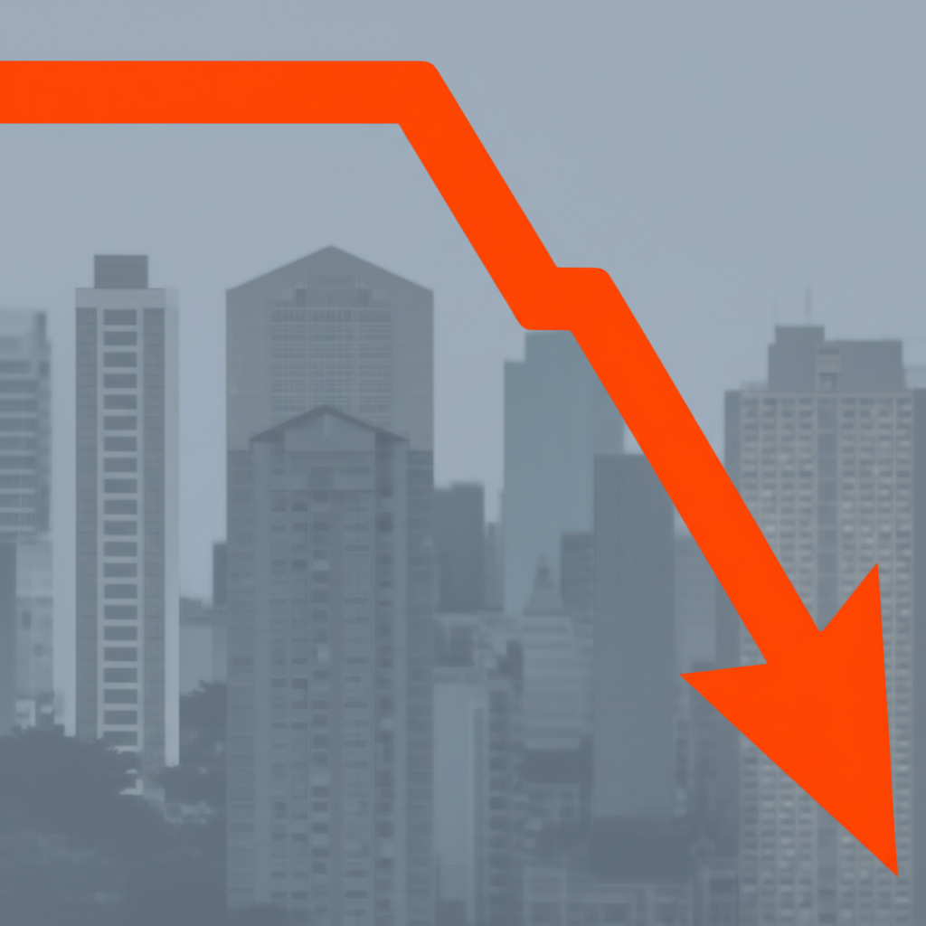 一幅插圖，代表經濟學中的「灰犀牛」概念，一頭巨大的灰色犀牛緩慢而清晰地接近城市天際線，象徵明顯卻被忽視的威脅。