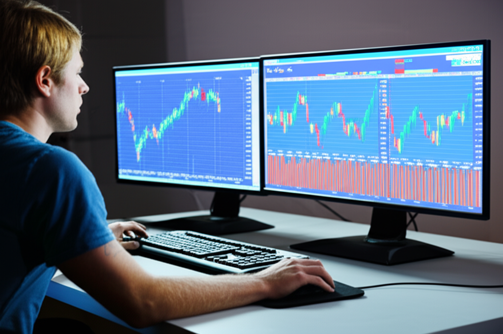 交易員在現代辦公室分析外匯數據圖表