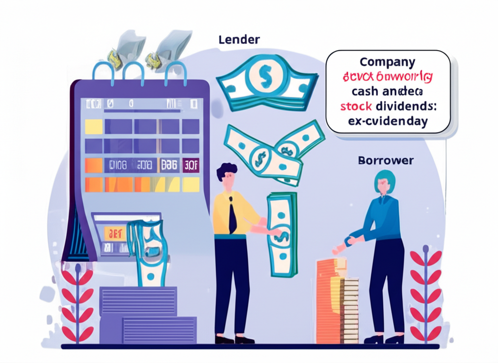 出借人透過券商將股票交予借券方，背景顯示公司發放股利與重要日期標示