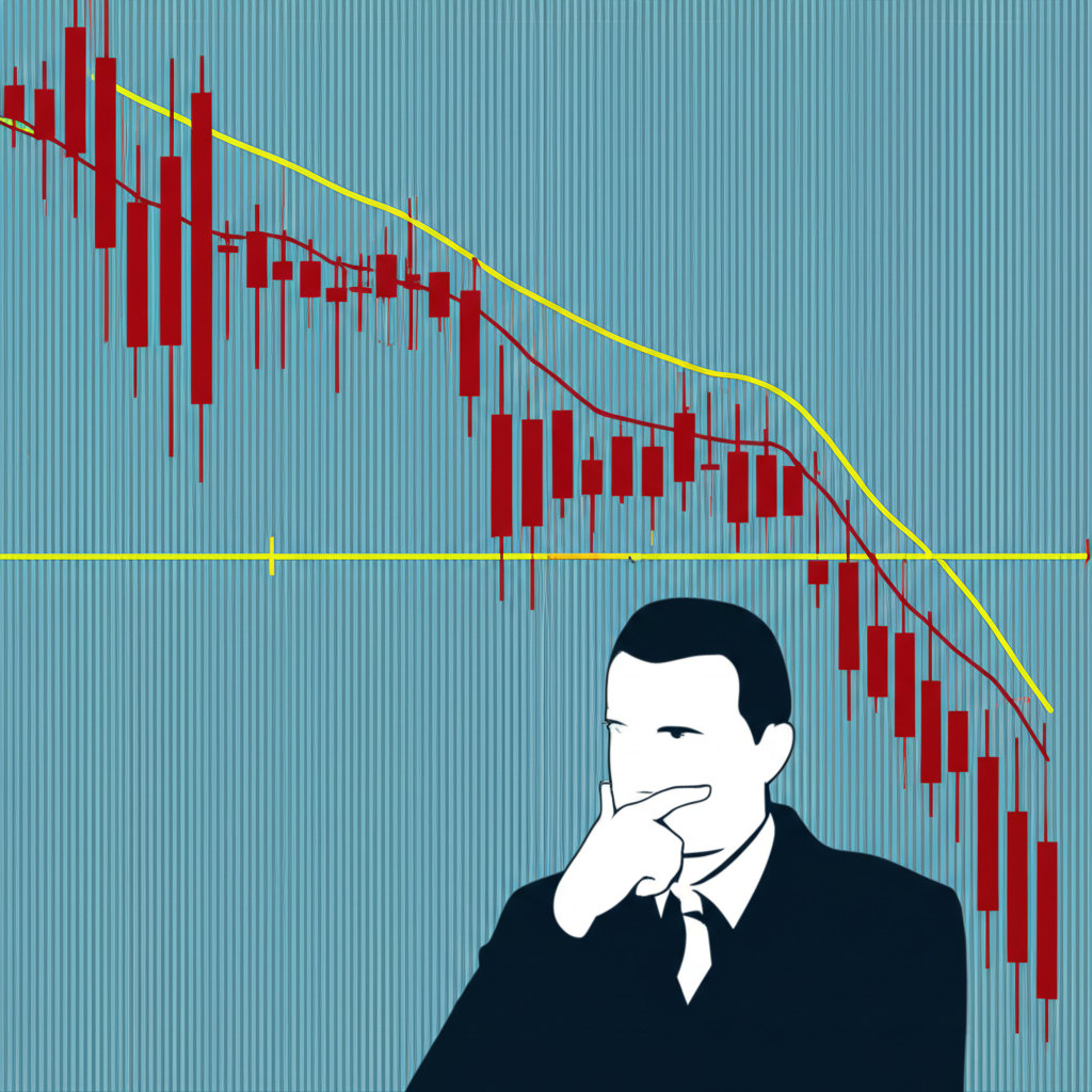 股票圖表中短期移動平均線下穿長期線形成死亡交叉與價格下跌