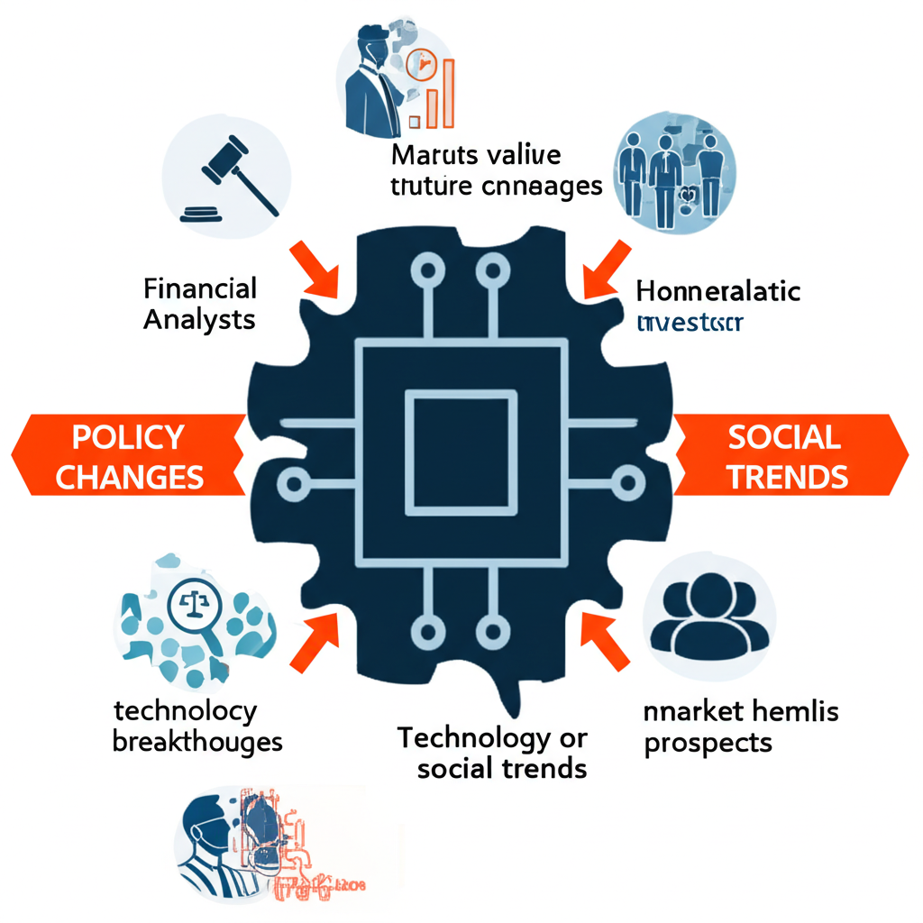 市場參與者根據特定主題、政策、技術突破或社會趨勢分類公司，並基於未來潛力與成長前景進行投資的插圖
