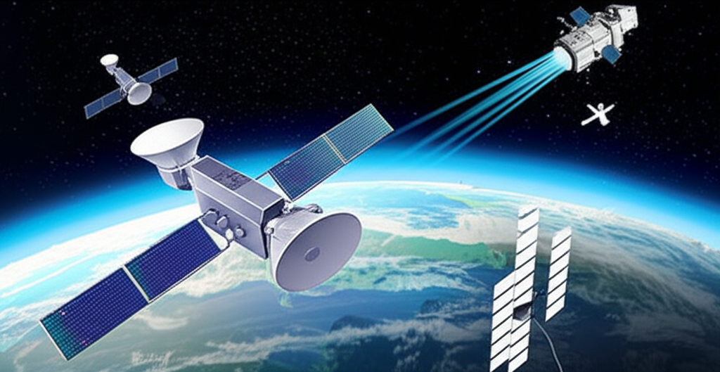 歐洲航太巨頭合作衛星網路插圖，顯示Airbus、Thales Alenia Space與OHB的衛星星座及Starlink，代表全球覆蓋與策略擴張