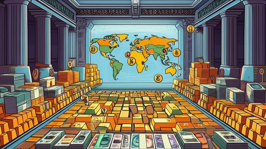 中央銀行金庫充滿黃金和貨幣,顯示台灣與香港高外匯存底