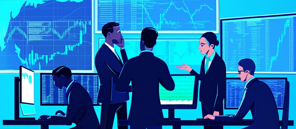 金融分析團隊使用先進系統進行避險與套利的圖示