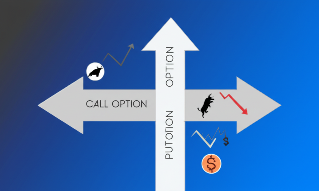 買權與賣權路徑插圖,象徵上漲與下跌市場