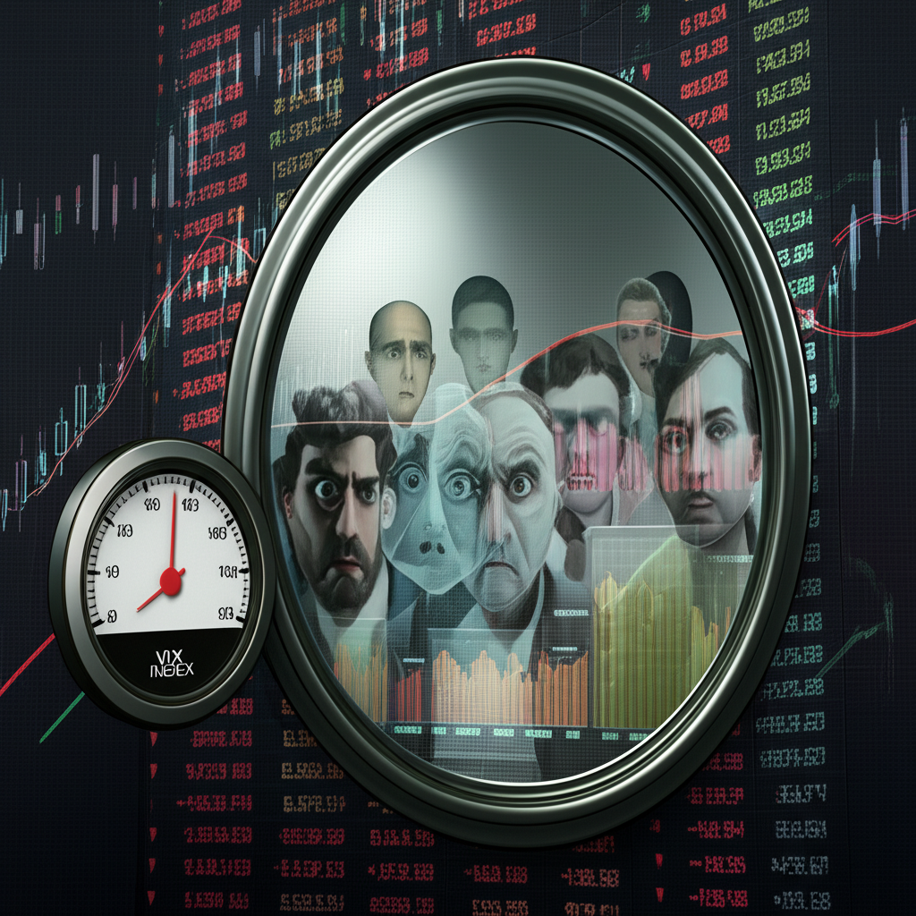 金融市場中的鏡子反射投資者恐懼與不確定情緒,VIX 指數儀表盤突出顯示