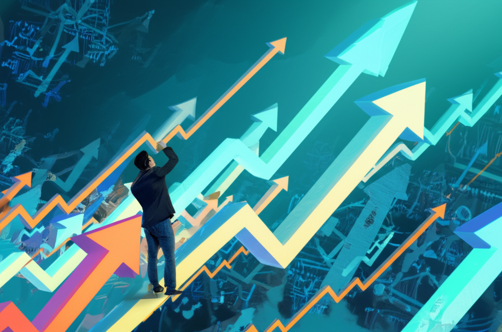 投資者自信導航動態投資市場的插圖,展示ETF分散投資導向穩定財富增長