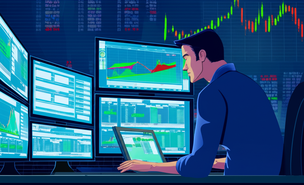剝頭皮交易者專注於多個螢幕,捕捉市場微小價格波動以實現快速獲利