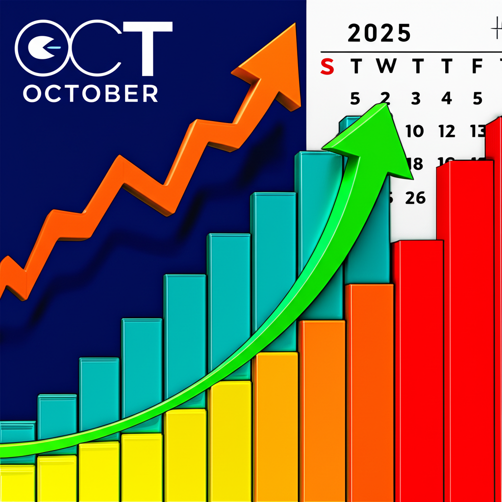 印度股市活力插圖,上漲圖表與2025年10月行事曆,強調全球債券指數納入吸引外資事件