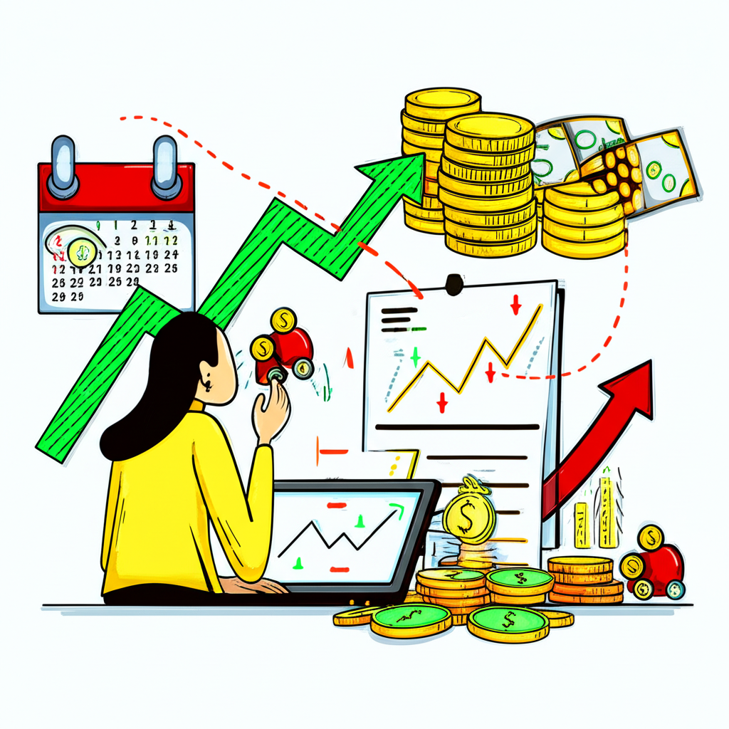 投資人分析股票走勢與除權息日曆，展現借券收益與資本增值的結合