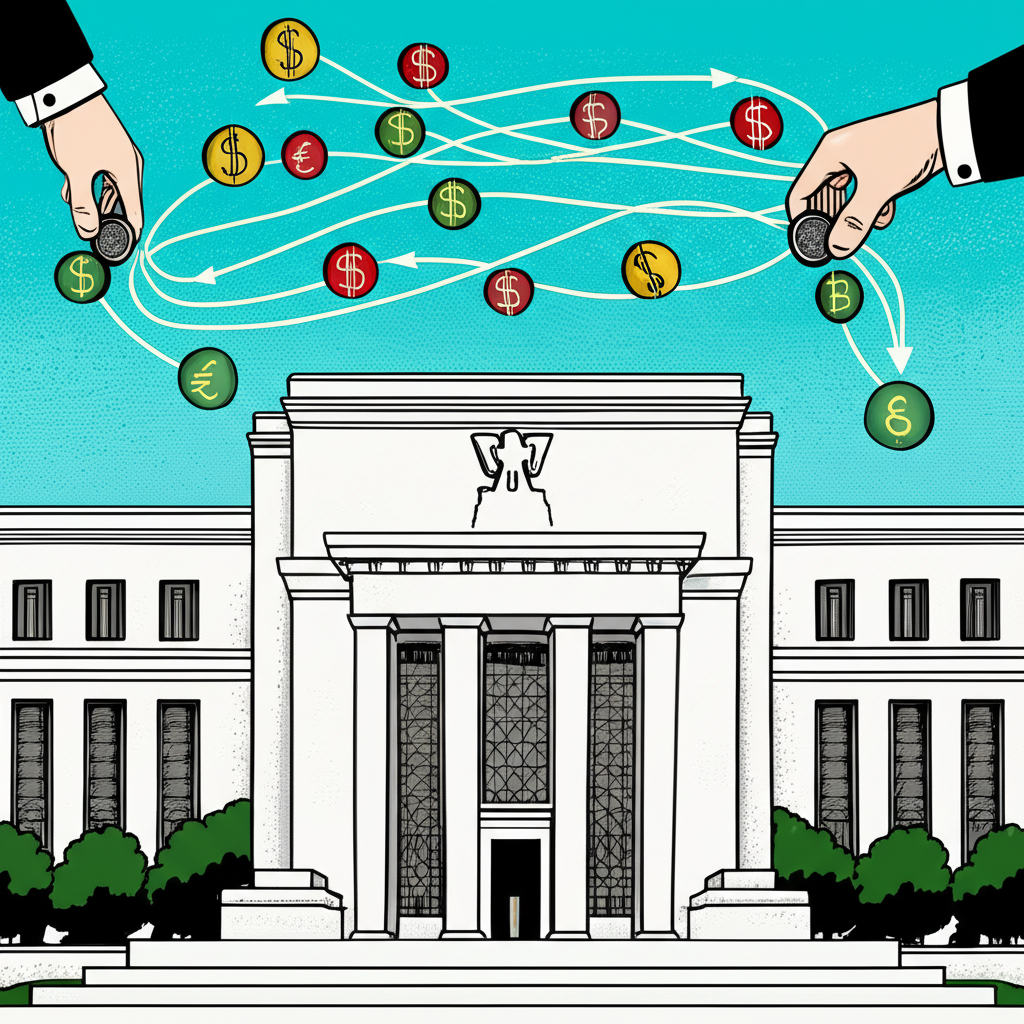 聯準會建築圖示,顯示調整利率和貨幣政策如何影響美元強弱與全球資金流