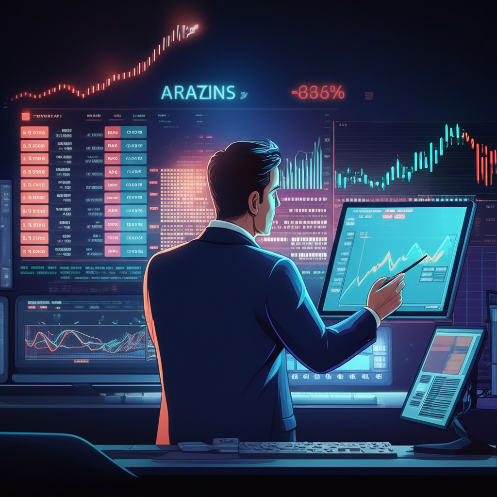 金融分析師在動態市場中調整科技公司股票評級與目標價的插圖,反映未來預期