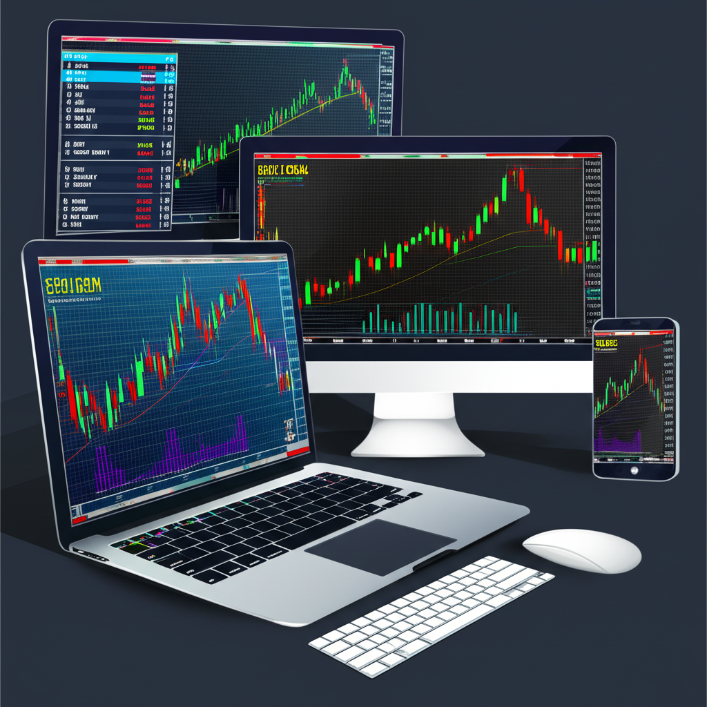 Digital forex charts various devices illustration