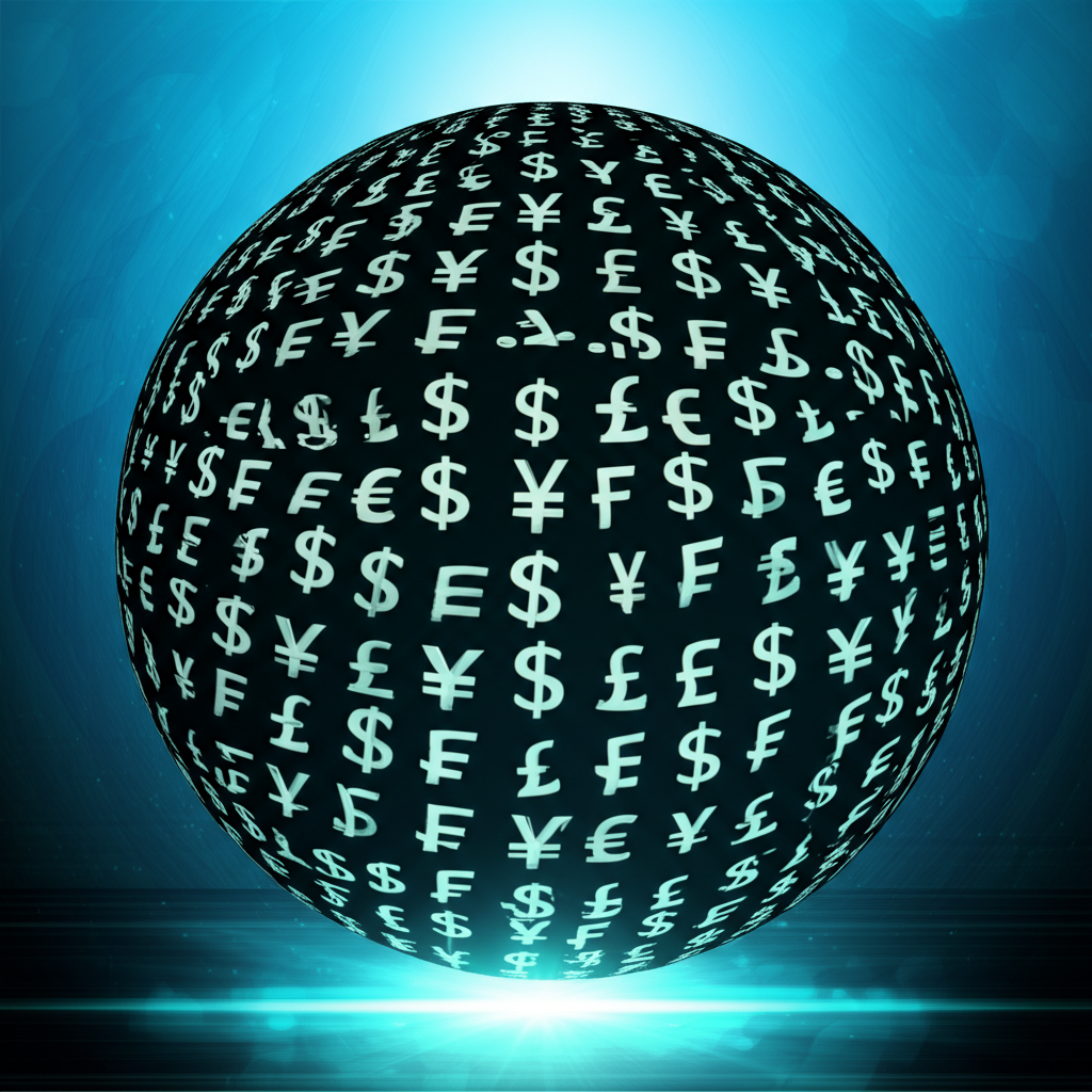 Digital globe with currency symbols