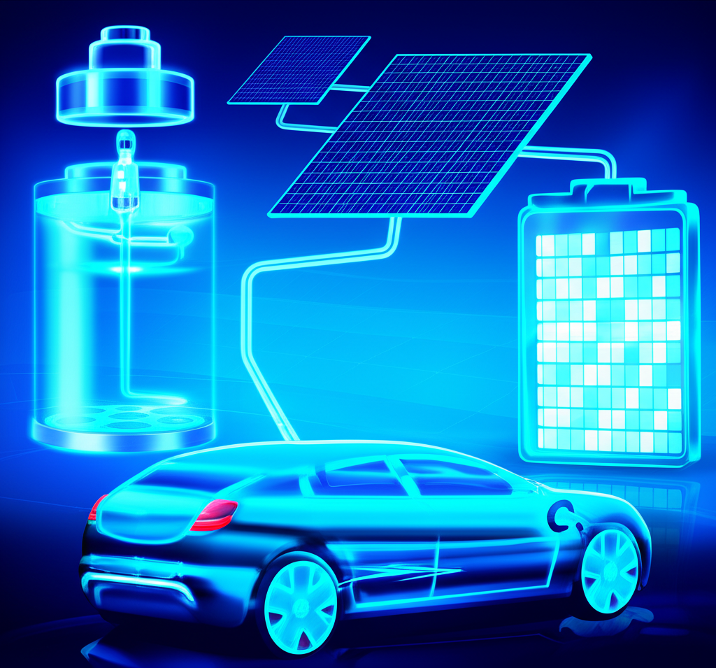 未來固態電池技術為電動車與能源儲存供電的插圖,展示創新與高成長潛力
