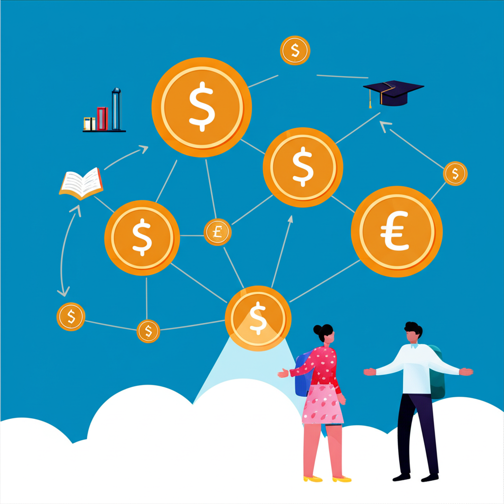 全球貨幣相互連結的插圖，聚焦美元匯率走低對計劃出國旅遊、留學或投資的台灣與香港居民所帶來的影響與機會