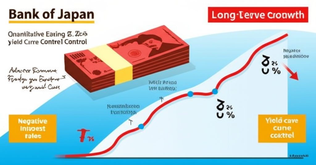 日本央行工具箱細節插圖，包括負利率、量化寬鬆和殖利率曲線控制，針對物價穩定與經濟成長，應對長期通縮