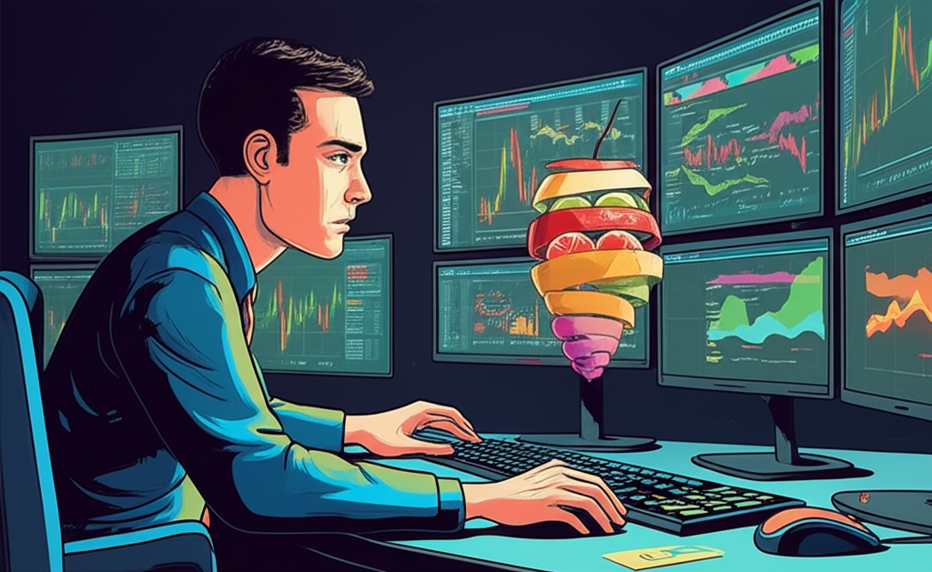 交易者細心從市場圖表中擷取微薄利潤,象徵高頻交易的快速進出