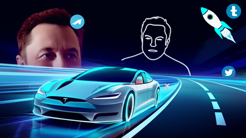 特斯拉電動車創新圖像,融入馬斯克商業元素象徵科技前瞻