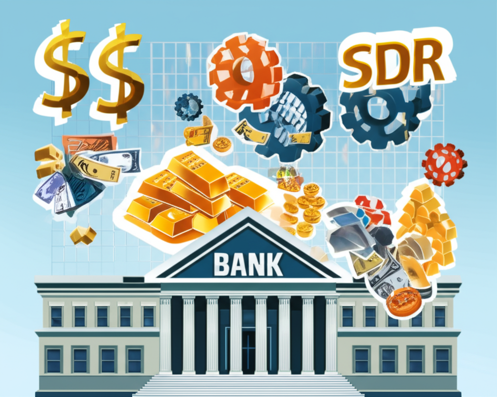 外匯存底組成插圖:貨幣、黃金、SDR流入中央銀行,穩定匯率與危機抵抗