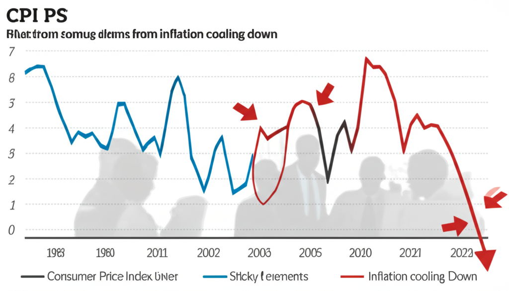 CPI數據走勢圖,顯示通膨降溫趨勢但仍存在黏性,分析師密切觀察中