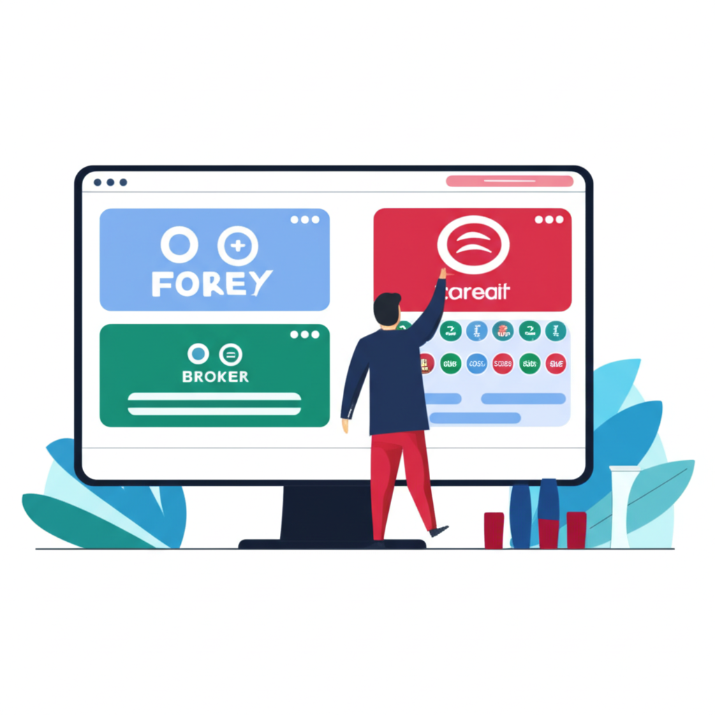 Illustration person choosing forex broker platform