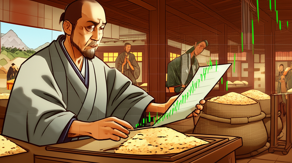 日本米商本間宗久觀察米價的早期K線蠟燭圖