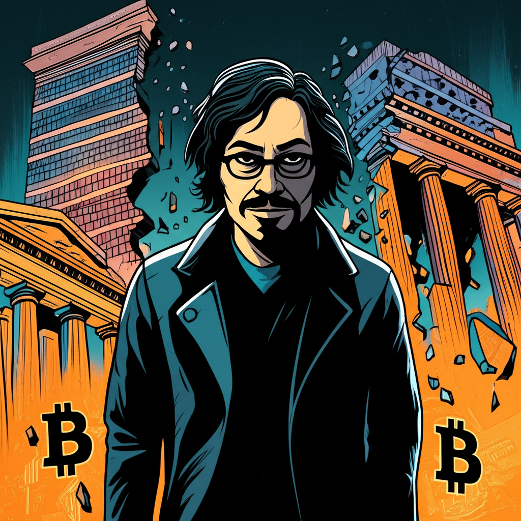 中本聰身影從金融危機陰影中浮現，象徵比特幣誕生
