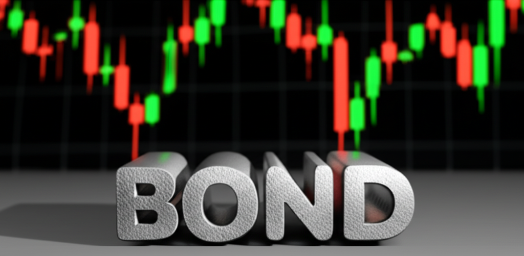 穩定債券作為投資組合的堅實基礎，背景是波動的股票市場插圖