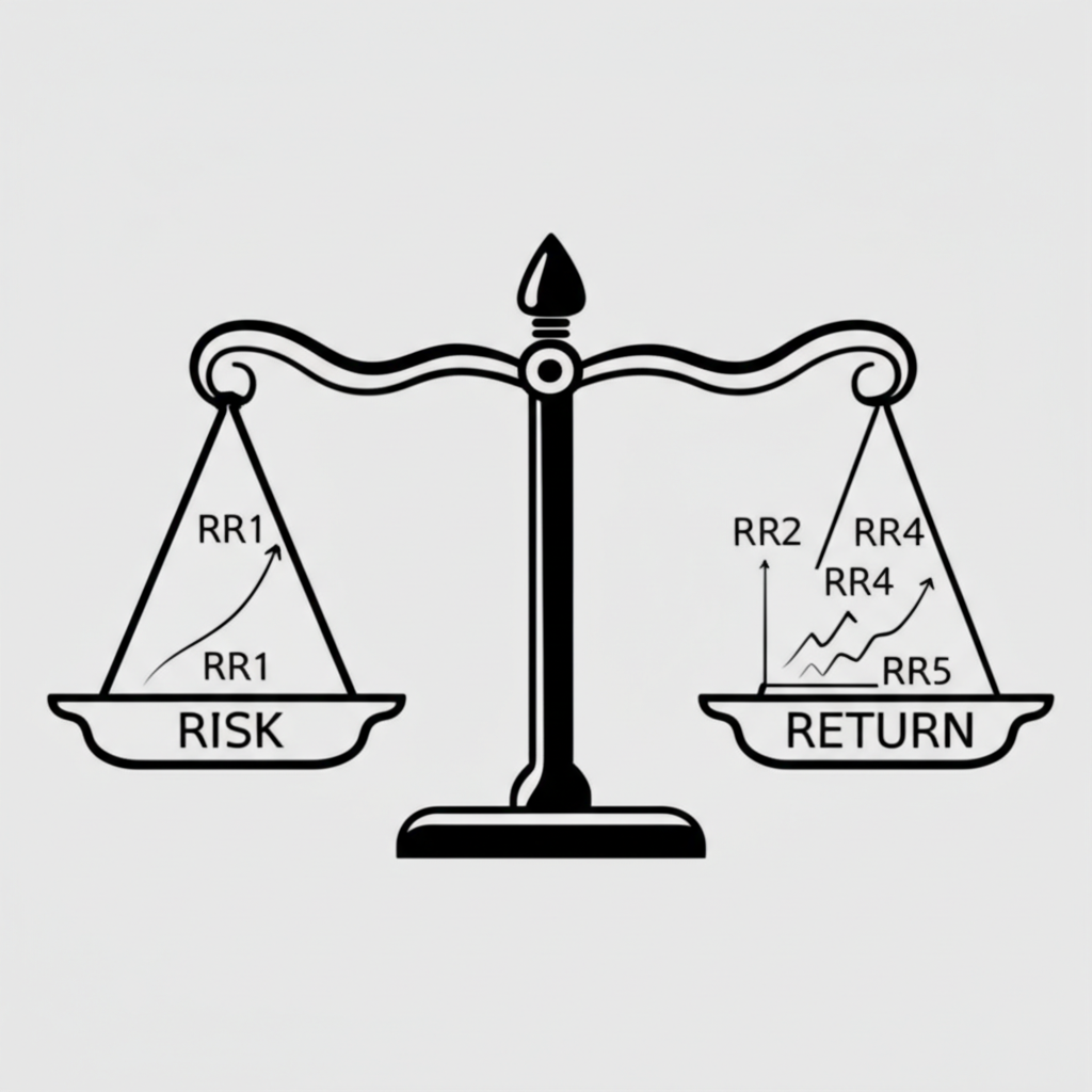 基金風險報酬等級平衡圖示,顯示RR1至RR5等級與風險回報關係