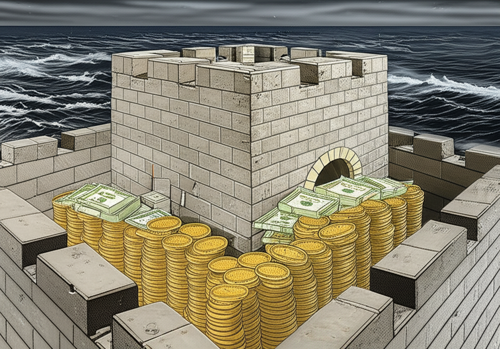 安全的投資組合如堡壘般堅固,由短期國債和現金堆疊築成高牆,抵禦外頭洶湧的市場風浪