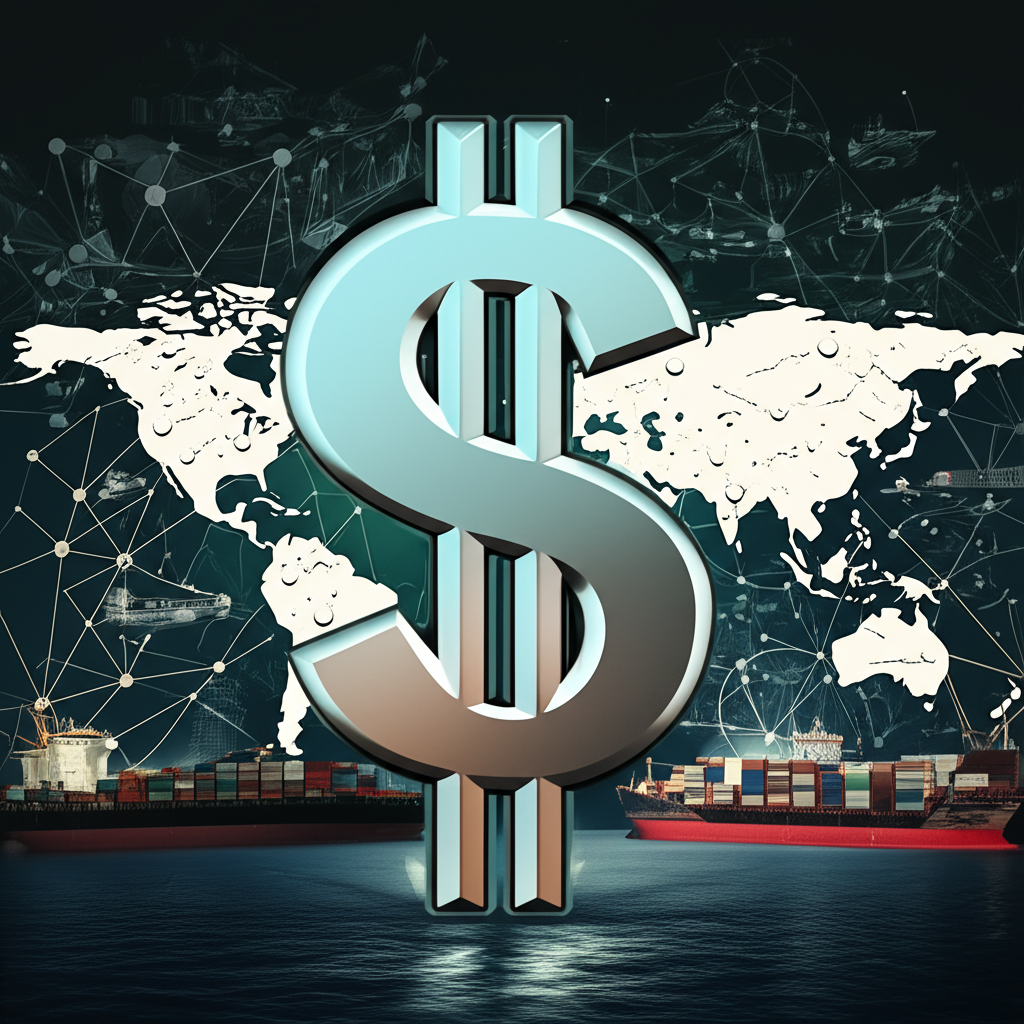 強勢美元貨幣符號周圍環繞複雜因素,象徵其作為主要儲備貨幣的地位