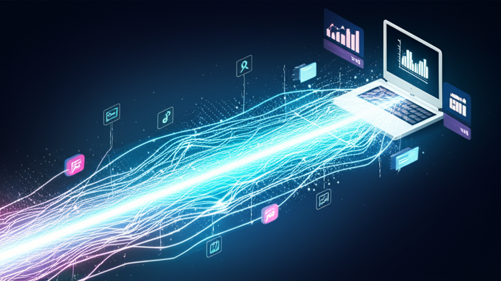 金融與行銷數位轉型的圖示,資料流串聯數位抵押平台與廣告渠道,伴隨成長圖表與投資符號