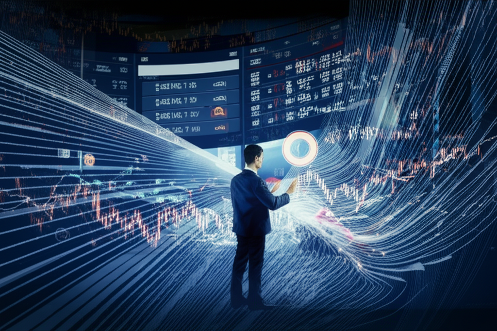 金融市場中證券自營商積極交易的插圖，象徵市場流動性和投資分析