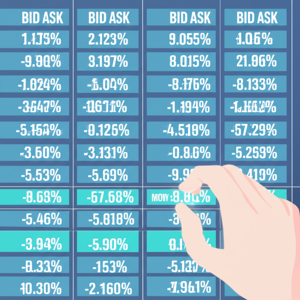 數位交易介面顯示買賣價差與微小價格變動,手指快速下單高頻操作