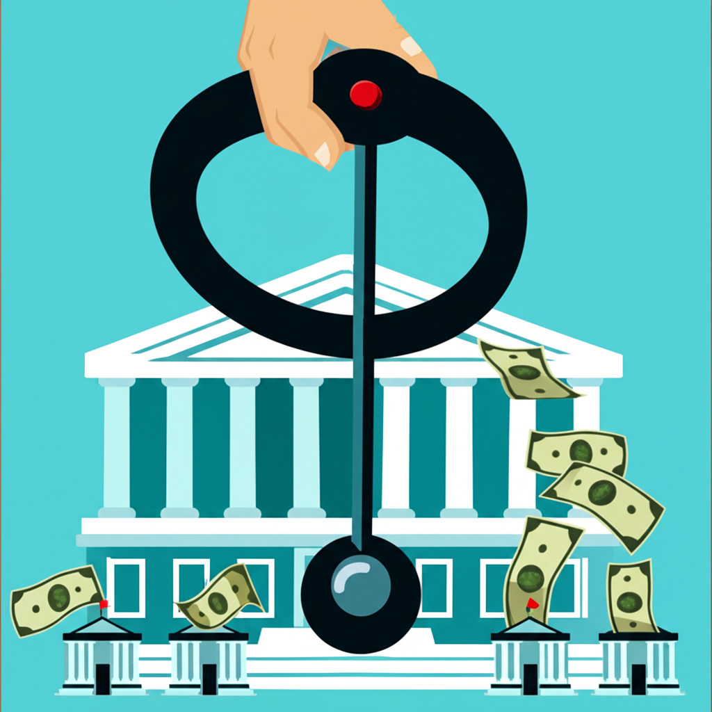 中央銀行升息示意圖，象徵利率調升對通膨的抑制作用